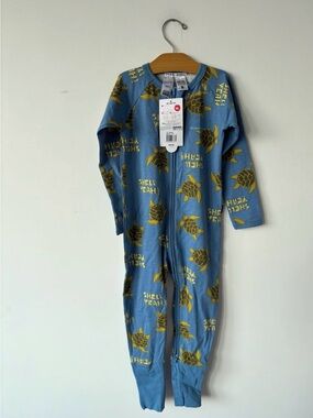 Bonds Blue Zip-Front Turtle Print Bodysuit - Yellow Accents